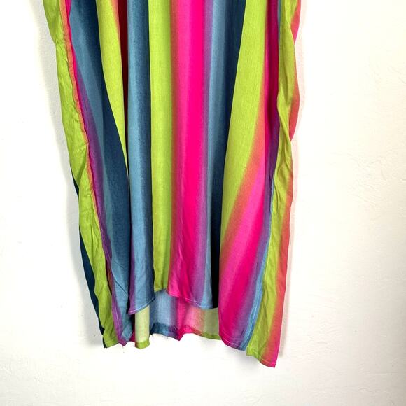 Rainbow Sequined Peace Mudra Festival Long Caftan Kaftan Swimsuit Cover Dress - Picture 8 of 8